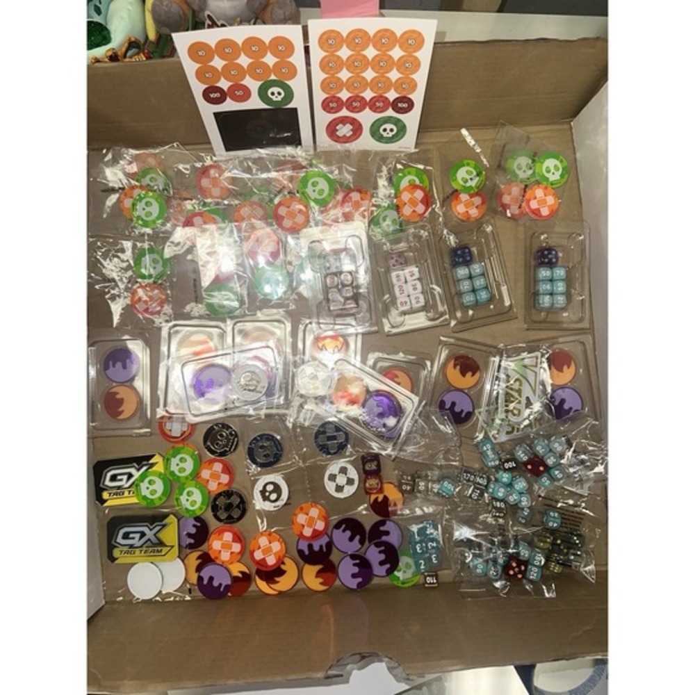 Pokemon TCG ETB Dice, Counters, Coins‎ Metal damage token gx tag team , HUGE LOT